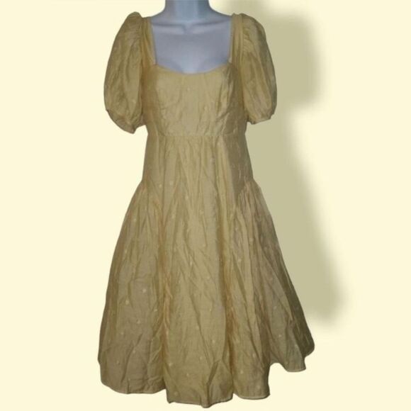 Moon River Tan Puff Sleeve Mini Dress - Picture 1 of 6